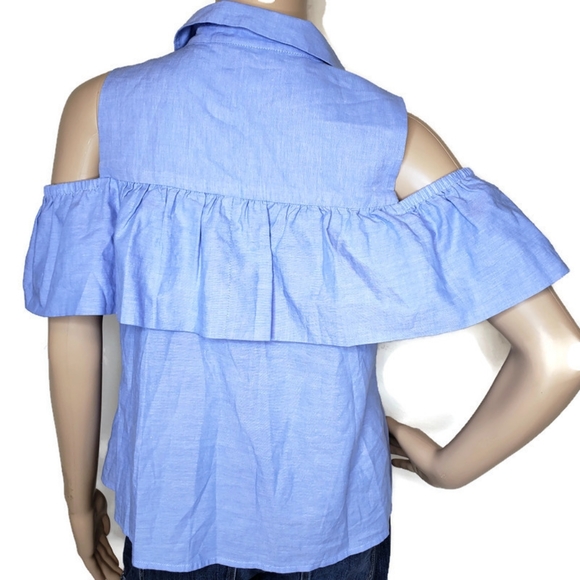 A.N.A small cold shoulder collared ruffle shirt - Picture 2 of 5